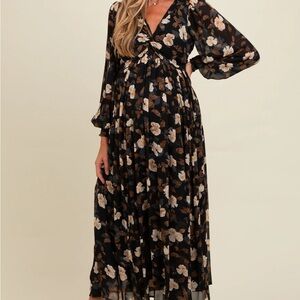 Pinkblush Floral Long Sleeve Maxi Dress - Black and Cream
